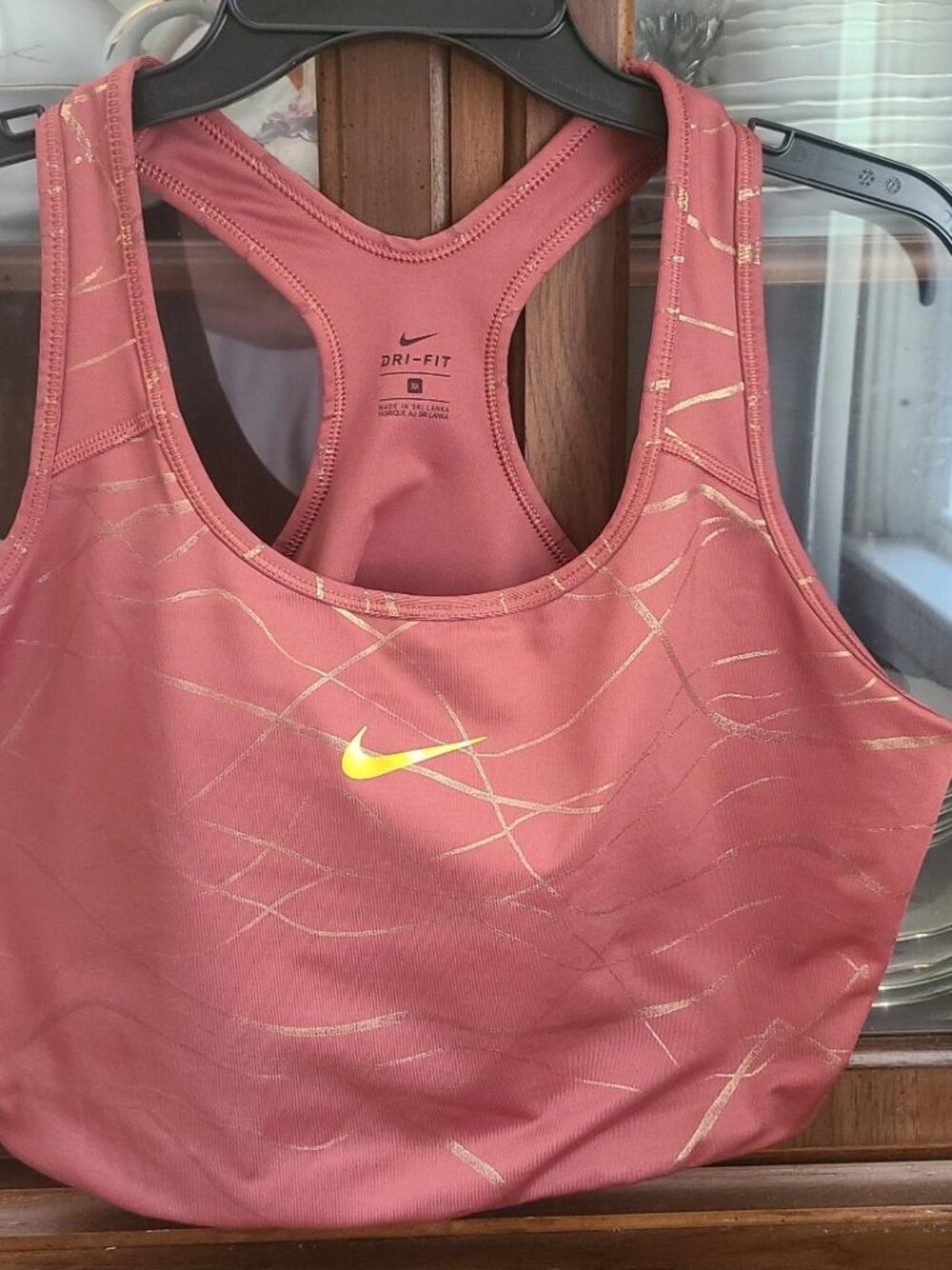 Nike Dri-Fit Sport Bra Plus Size 3X Chocolate Brown Gold Graphics Racerback
